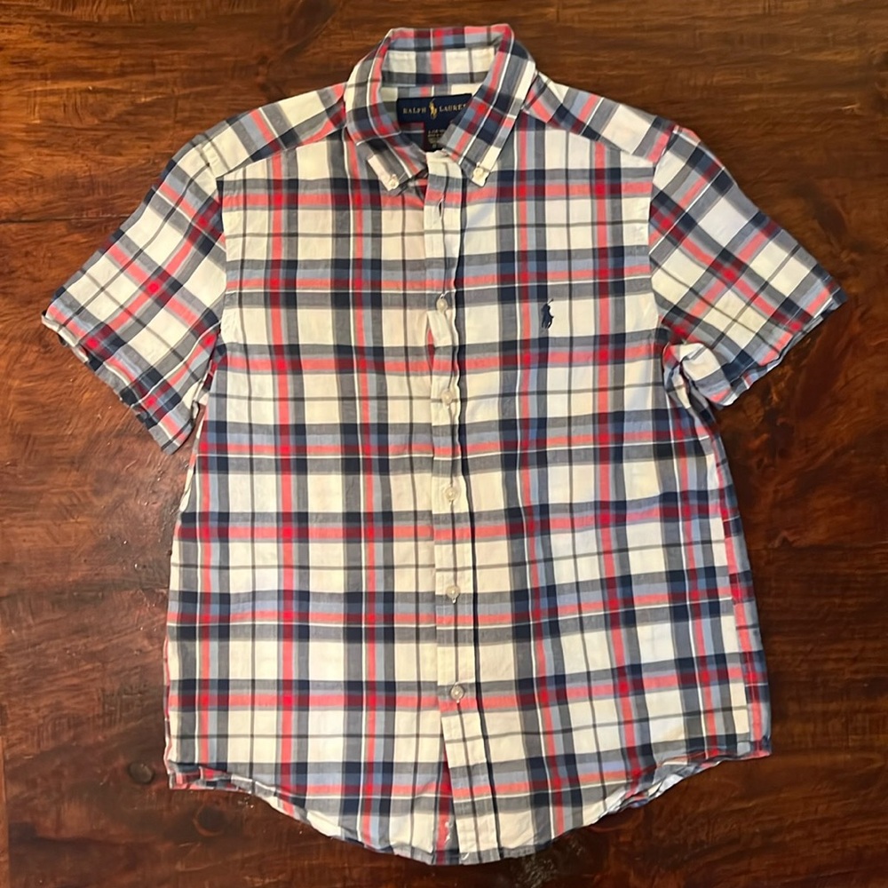 Ralph Lauren Boys plaid button-up short sleeve shirt Size L